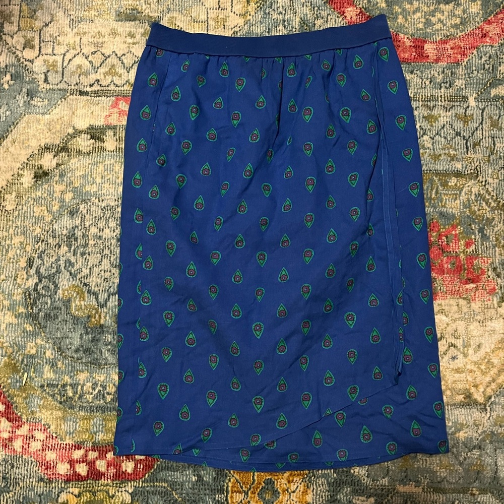 VTG Claiborne Blue Skirt with Peacock Design